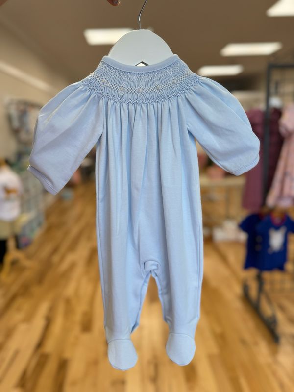 Henry Blue Smocked Pima Bishop Footie