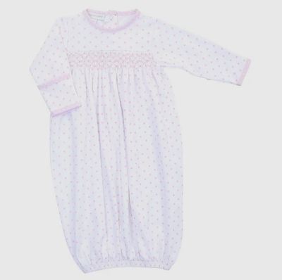 Essentials Pink Gingham Dots Smocked Gown