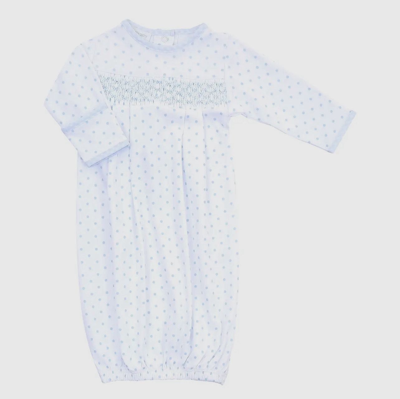 Essentials Blue Gingham Dots Smocked Gown