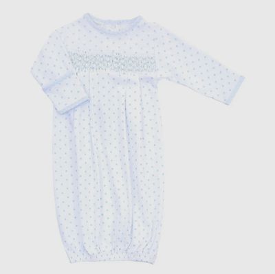Essentials Blue Gingham Dots Smocked Gown