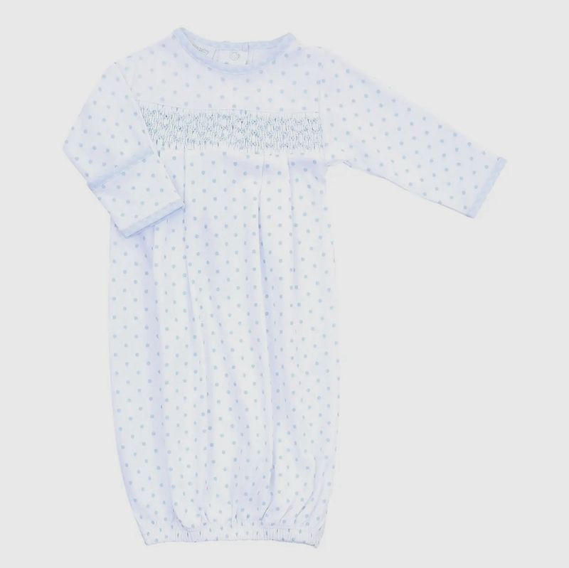 Essentials Blue Gingham Dots Smocked Gown