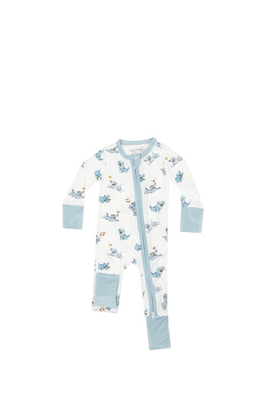 Blue Playful Puppies 2-Way Zipper Romper