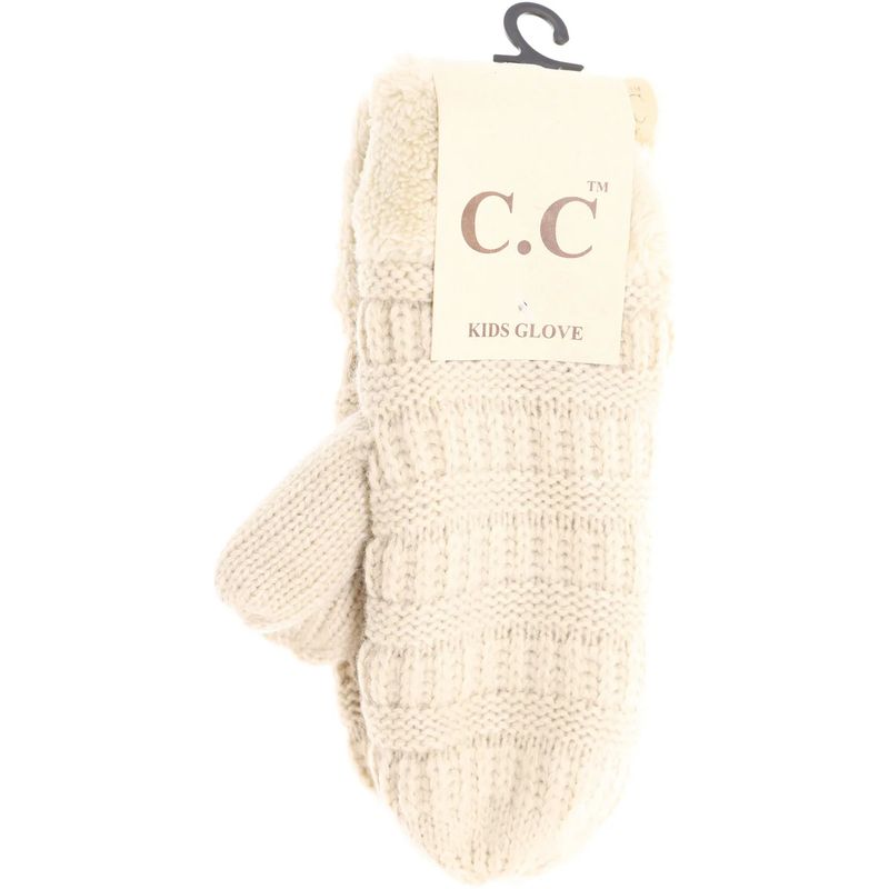 Kids Solid Fuzzy Lined Mittens- Beige