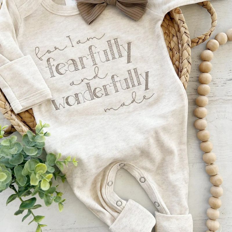 &quot;Fearfully and Wonderfully Made&quot; Embroidered Romper