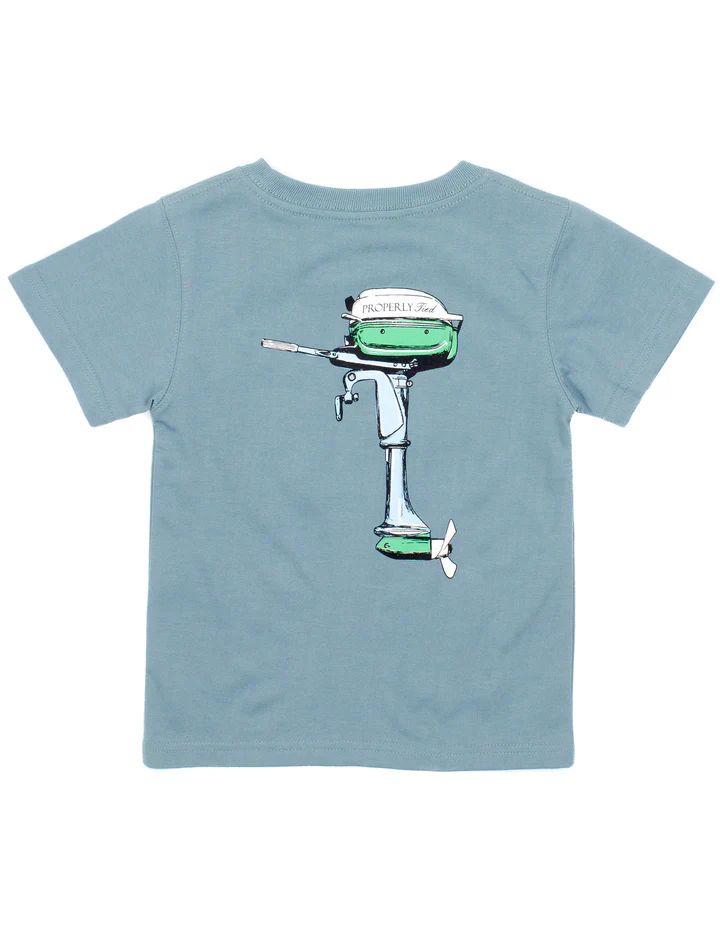 Properly Tied Boat Motor Tee- Steel Blue