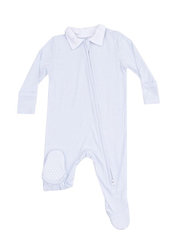 Classic Blue Striped Smocked Peter Pan Footie