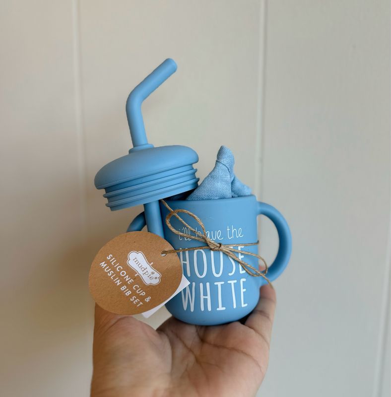 Blue Farm Silicones Cup &amp; Muslin Bib Set