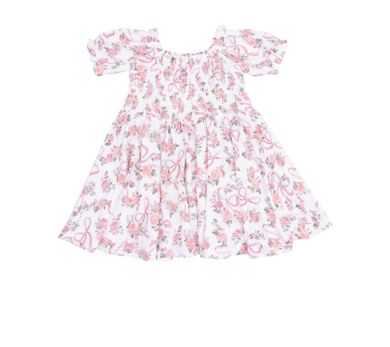 Ribbons and Flowers Puff Sleeve Smocked Dress