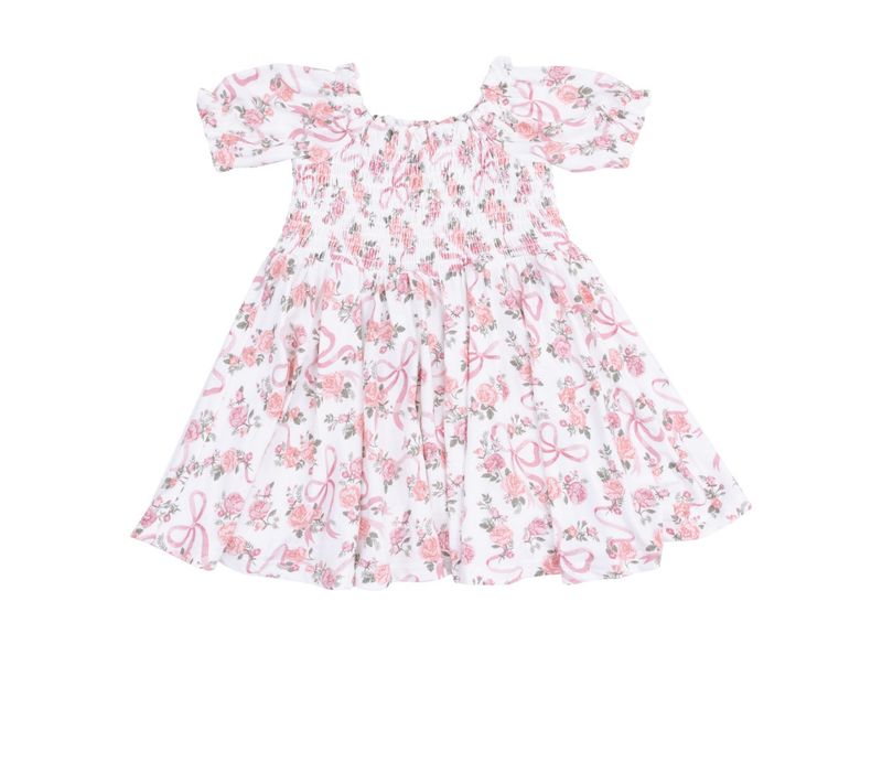 Ribbons and Flowers Puff Sleeve Smocked Dress