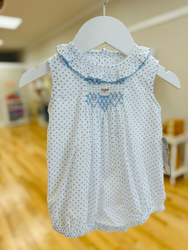 Vivian Smocked Bubble- Blue Dot
