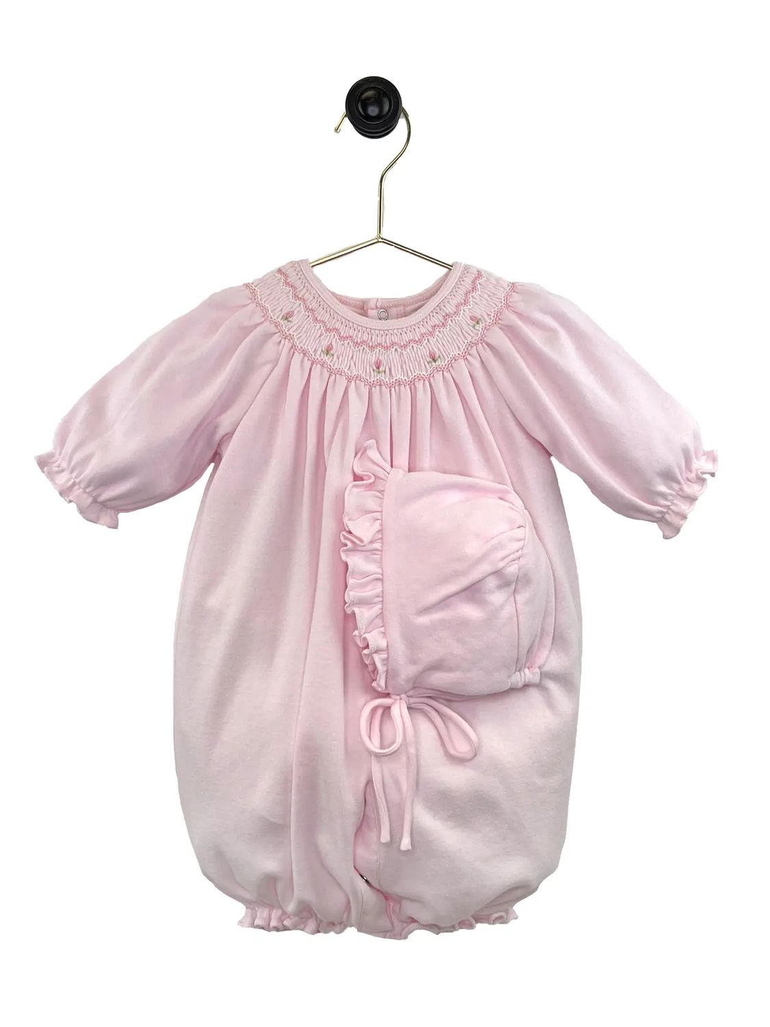 Pink Bishop Smocked Knit Convertible Gown &amp; Hat Set