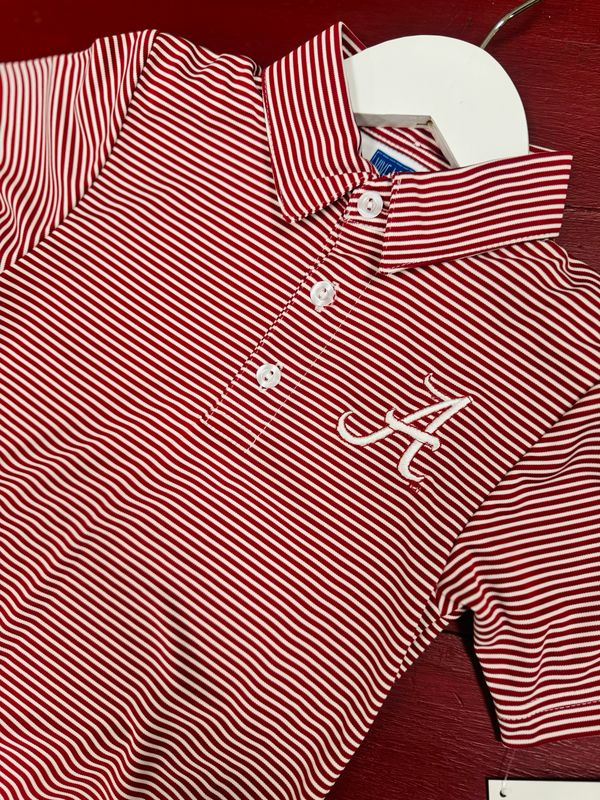 Alabama Crimson Tide Embroidered Red Stripes Short Sleeve Polo Box Shirt