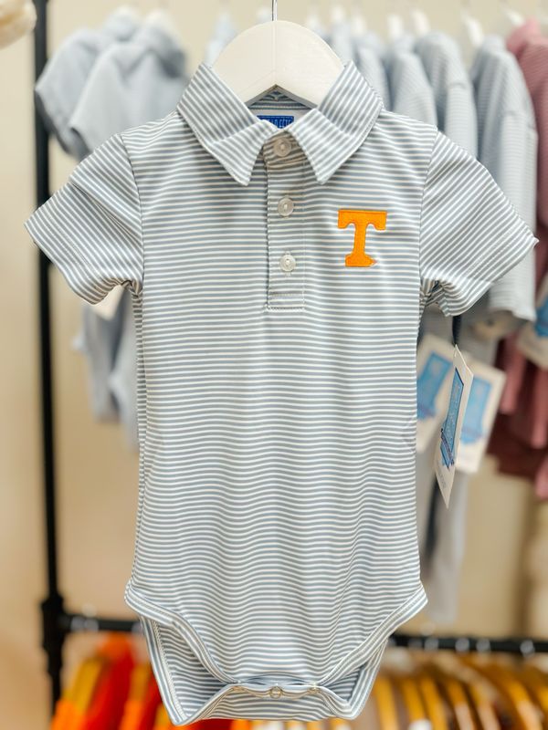 Tennessee Vols Embroidered Gray Stripe Knit Boys Polo Bodysuit