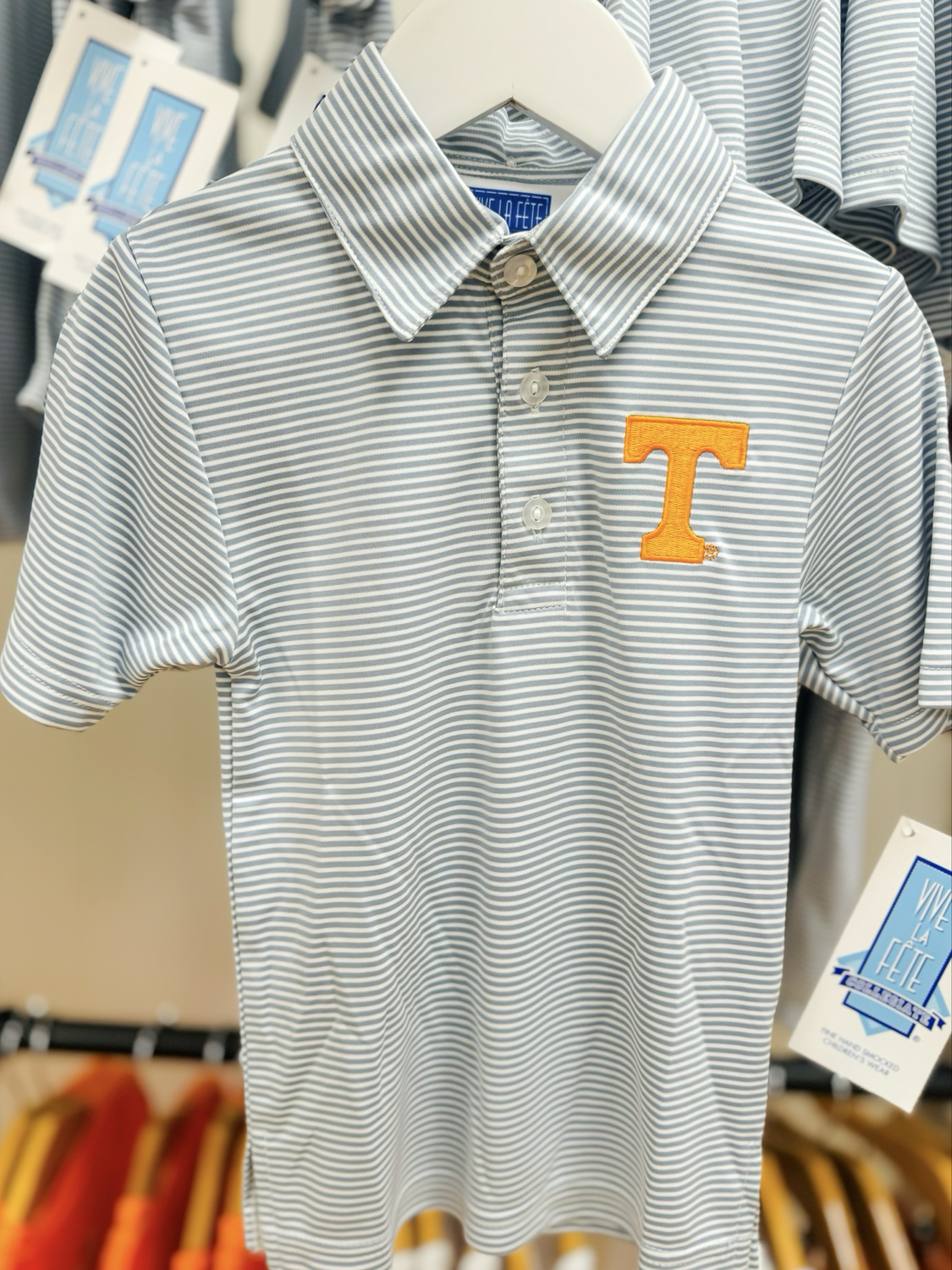 Tennessee Vols Embroidered Gray Stripes Short Sleeve Polo Box Shirt