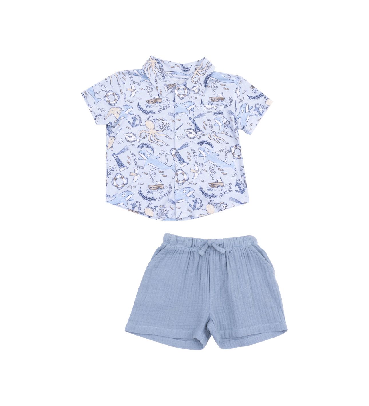 Nautical Notebook Button Down Bamboo Polo &amp; Muslin Shorts