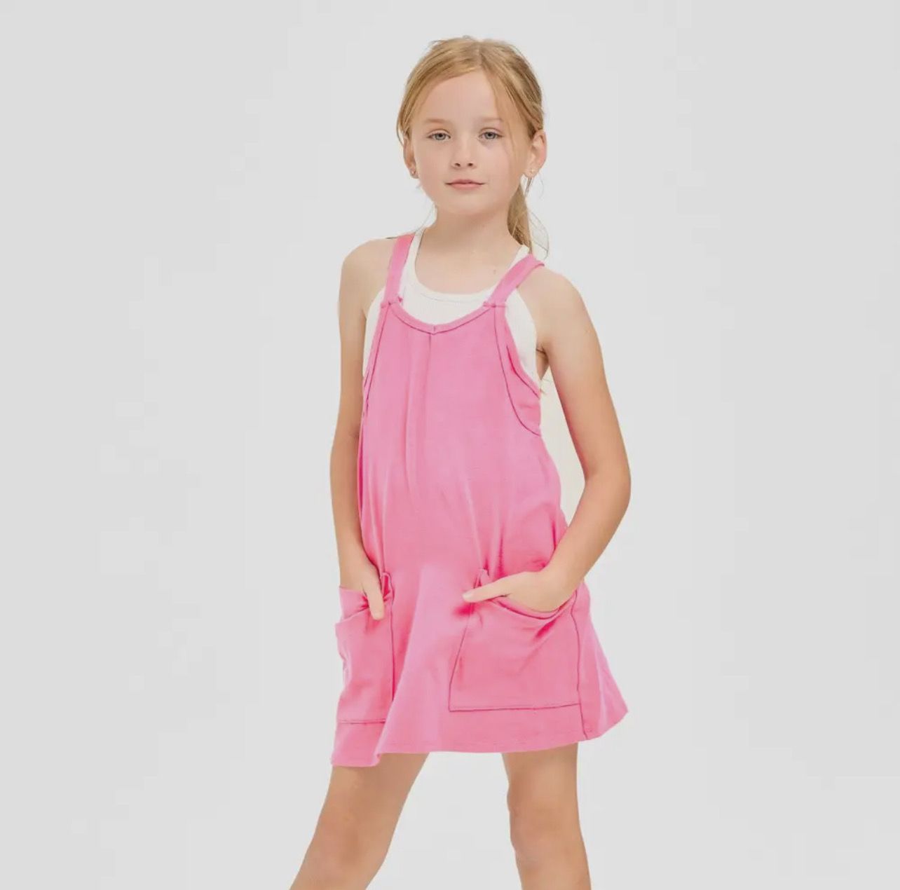 Relaxed Tank Romper Dress- Neon Pink