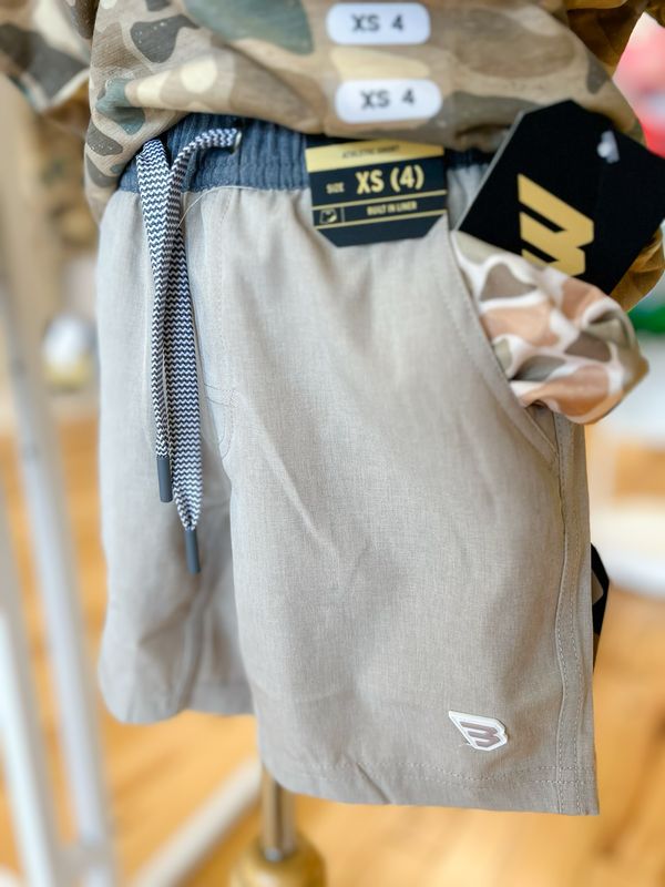 Burlebo Youth Athletic Shorts- Heather Khaki w/ Venado Camo Liner