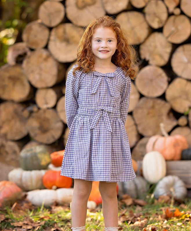 Mabel &amp; Honey Blueberry Blue Gingham Bow Dress