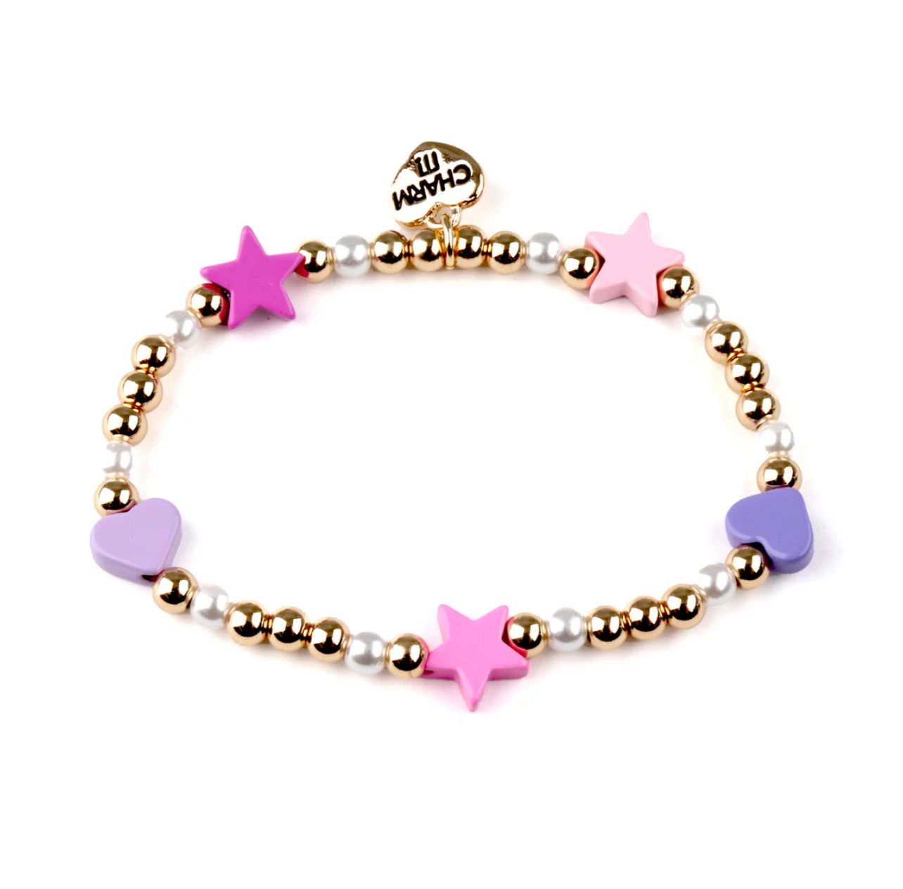 Charm It! Gold Heart &amp; Star Stretch Bead Bracelet
