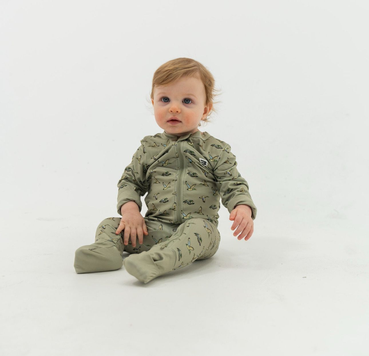 Burlebo Baby Zip Up- Flying Ducks- Green