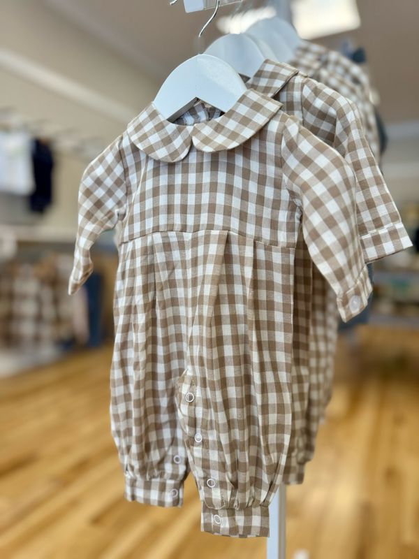 Myles Khaki Gingham Romper