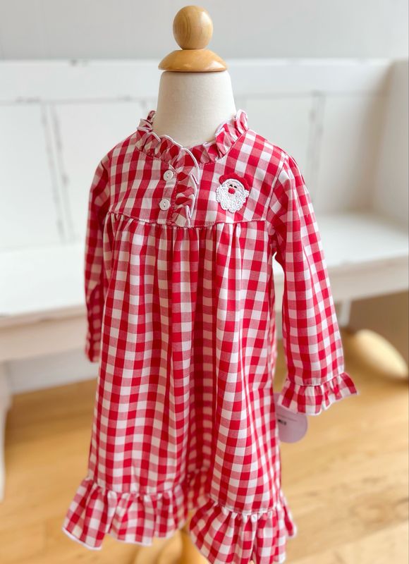 French Knot Santa Red Gingham Nightgown