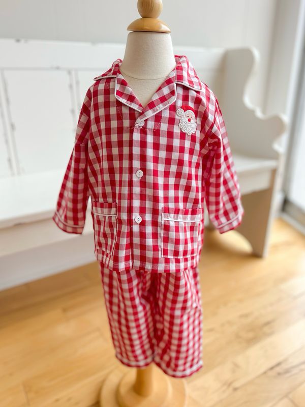 French Knot Santa Red Gingham Pajama Set