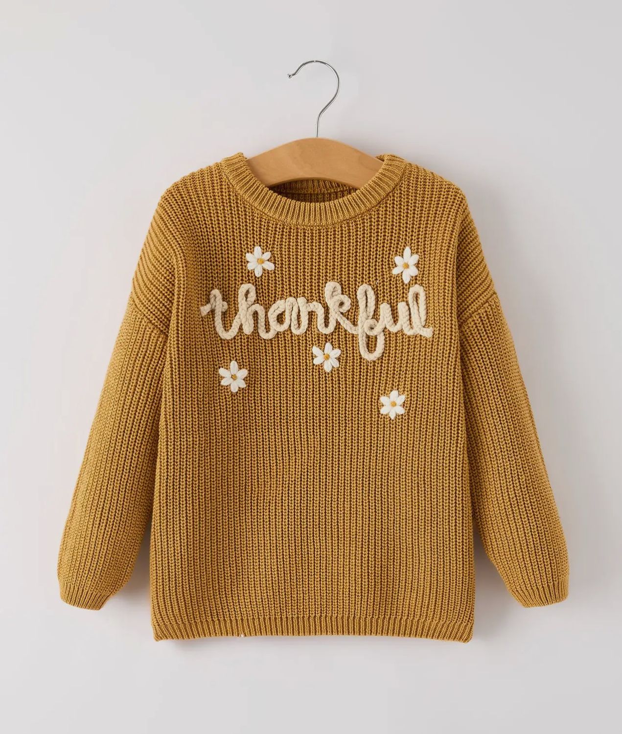 &quot;Thankful&quot; Stitched Cozy Sweater