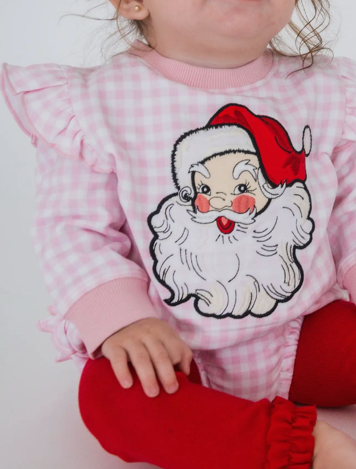 Dear Santa Pink Gingham Applique Sweatshirt Bubble Romper