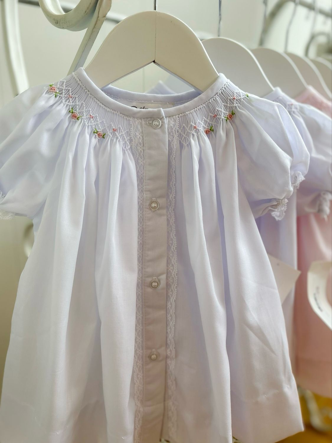 Sophia Smocked Baby Dress- White