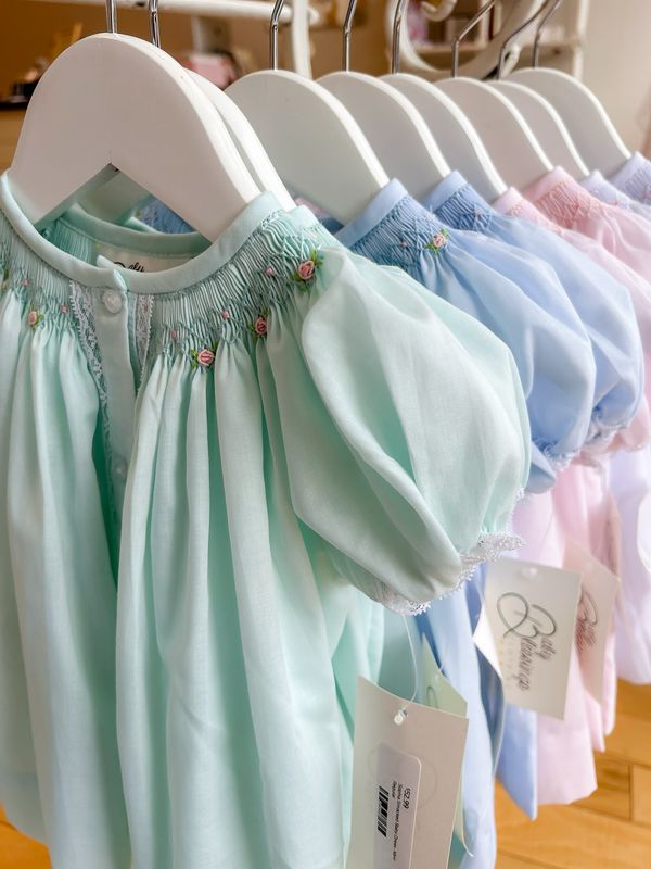 Sophia Smocked Baby Dress- Mint