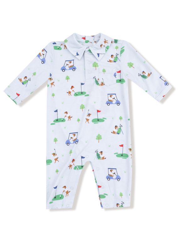 Dog Gone Golf Blue Polo Romper
