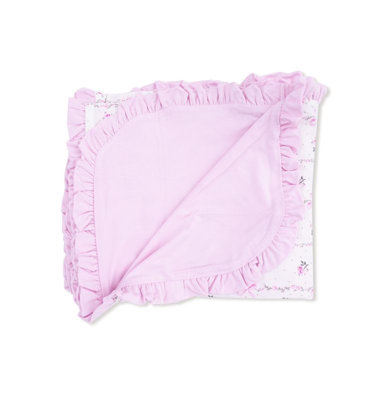 Dainty Buds and Bows Stripe - Bamboo Ruffle Blanket