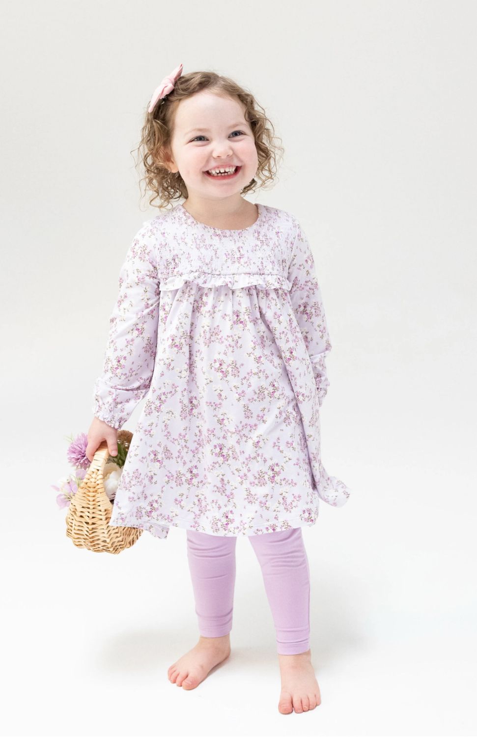 Sweet Dreams Florals - Smocked Ruffle L/S Dress + Leggings