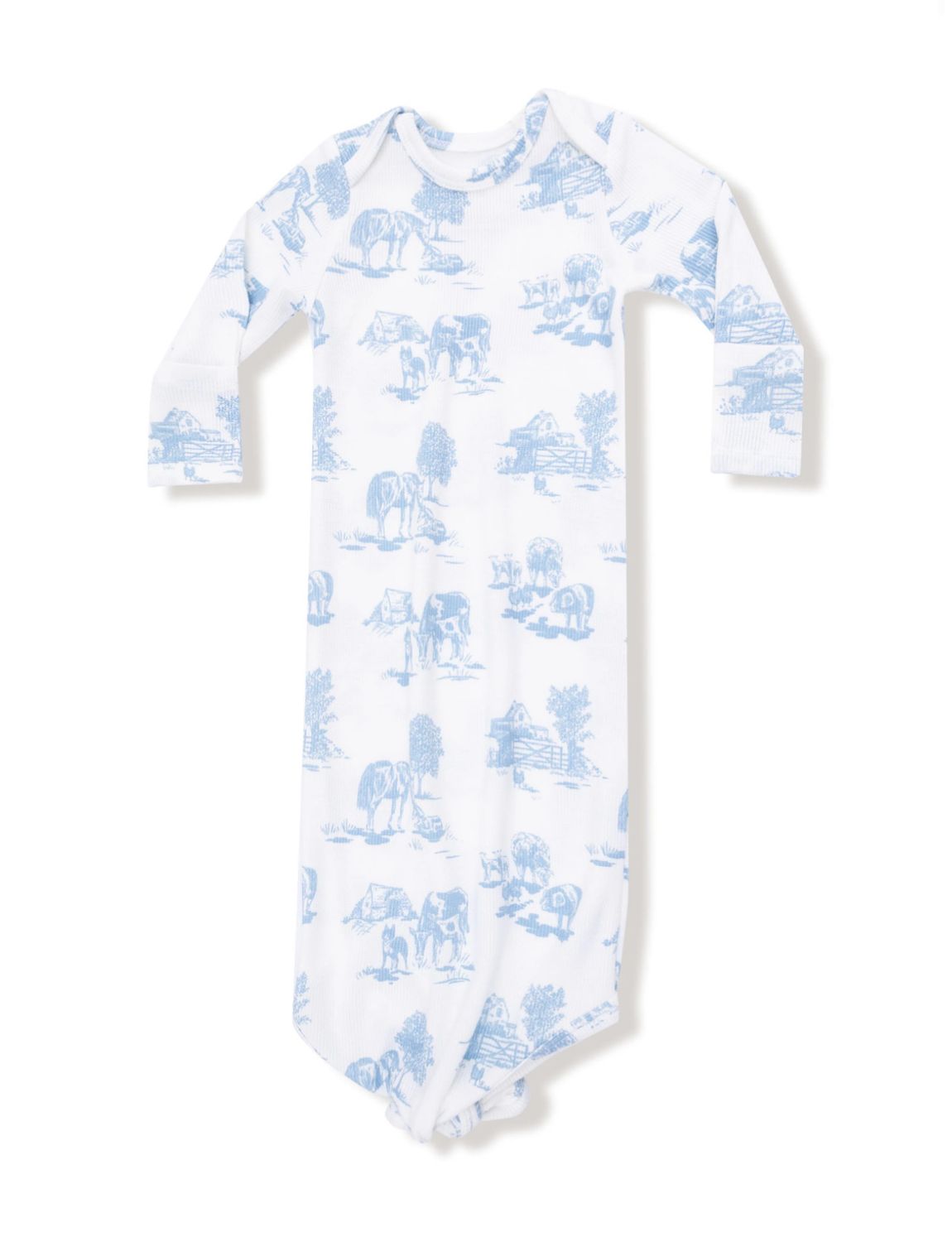 Blue Farm Toile Knotted Gown &amp; Top Knot Hat