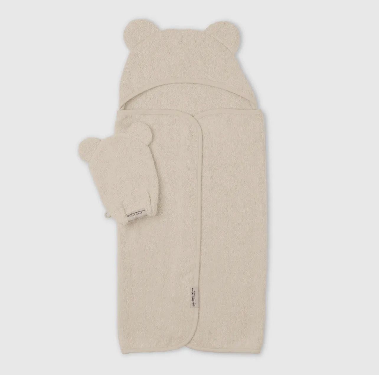 Cream Hooded Towel + Wash Mitt Set