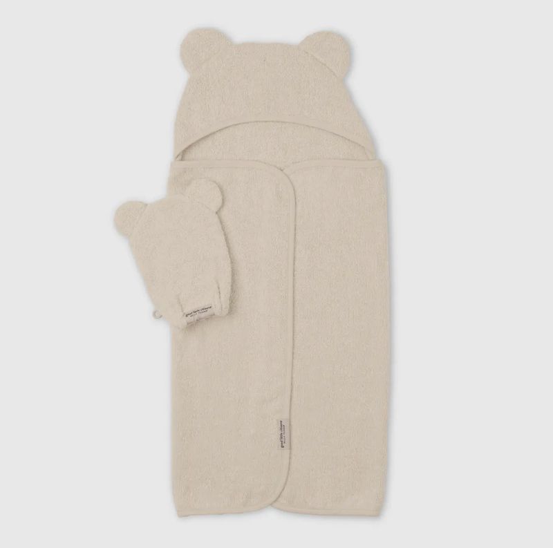 Cream Hooded Towel + Wash Mitt Set
