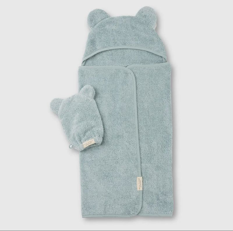 Fog Blue Hooded Towel + Wash Mitt Set Fog