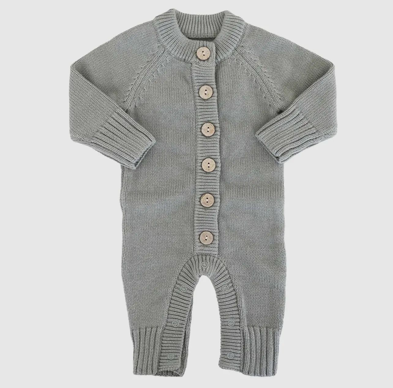 Caden Lane Newborn Knit Sweater Button Romper (Smoke)