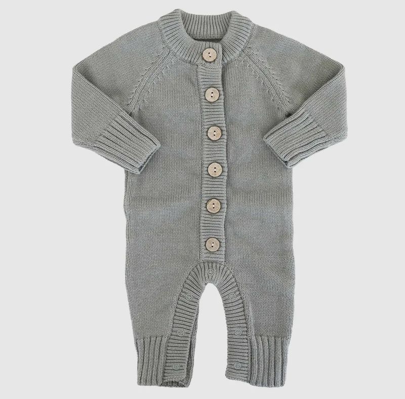 Caden Lane Newborn Knit Sweater Button Romper (Smoke)