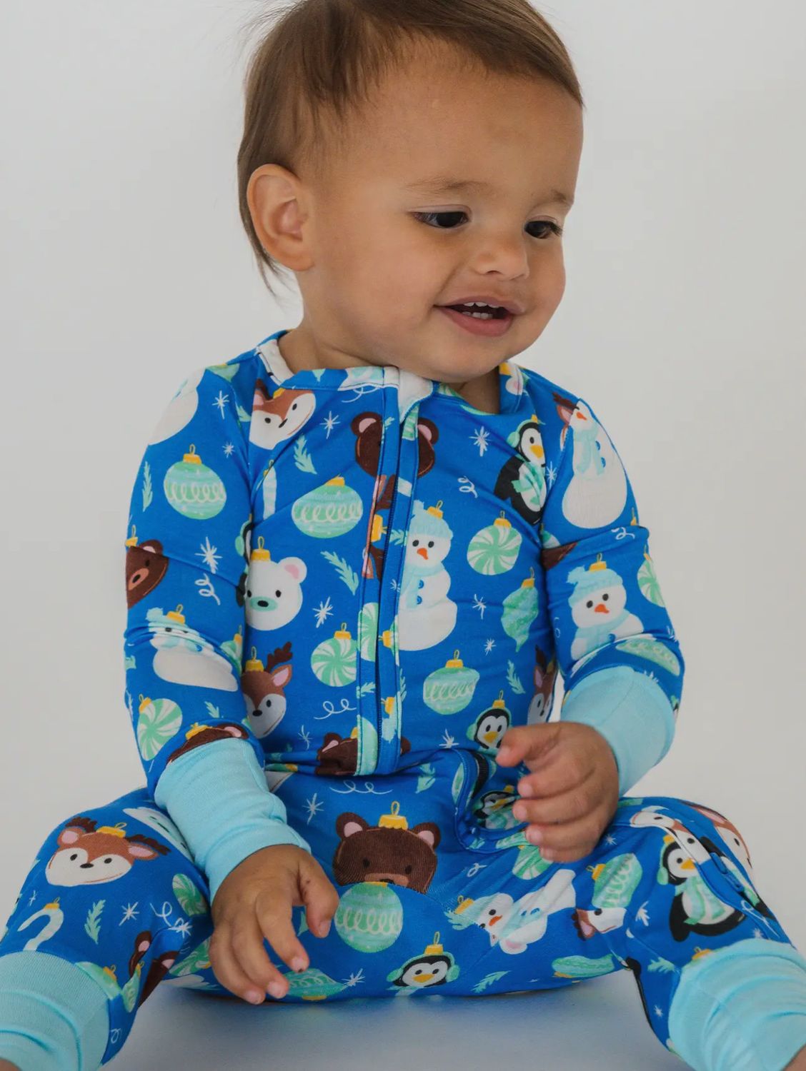 Softsnooze™ Bamboo Blue Frosty Friends Convertible Footie- size Newborn