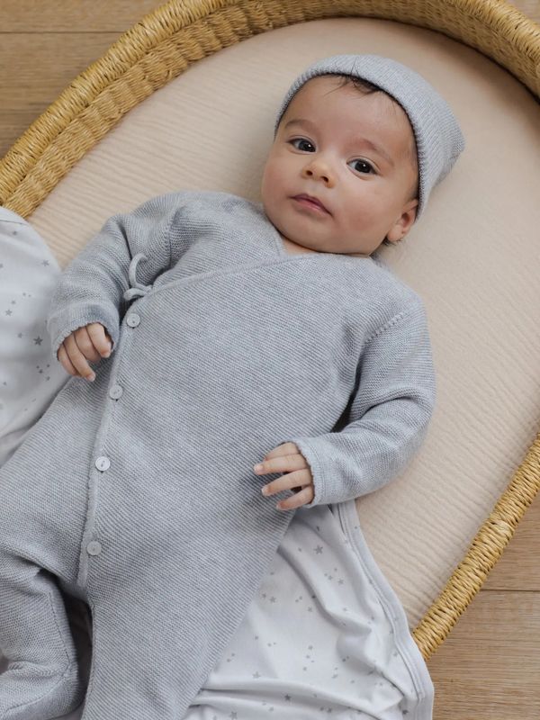 Quincy Mae Wrap Knit Footie- Heathered Dusty Blue