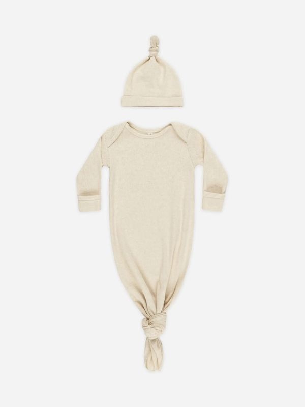 Quincy Mae Knotted Gown &amp; Hat Set- Oatmeal