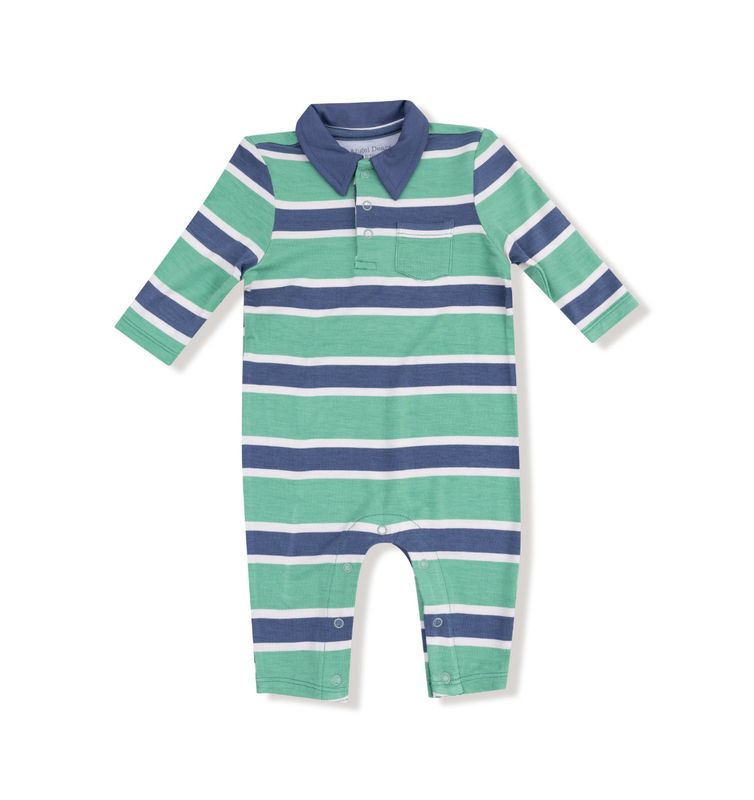 Green &amp; Navy Rugby Stripe Polo Romper