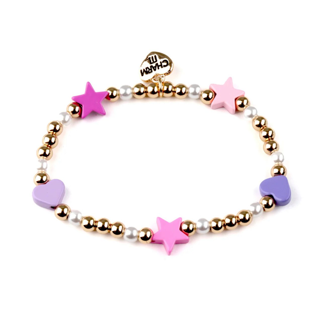 Charm It! Gold Heart &amp; Star Stretch Bead Bracelet