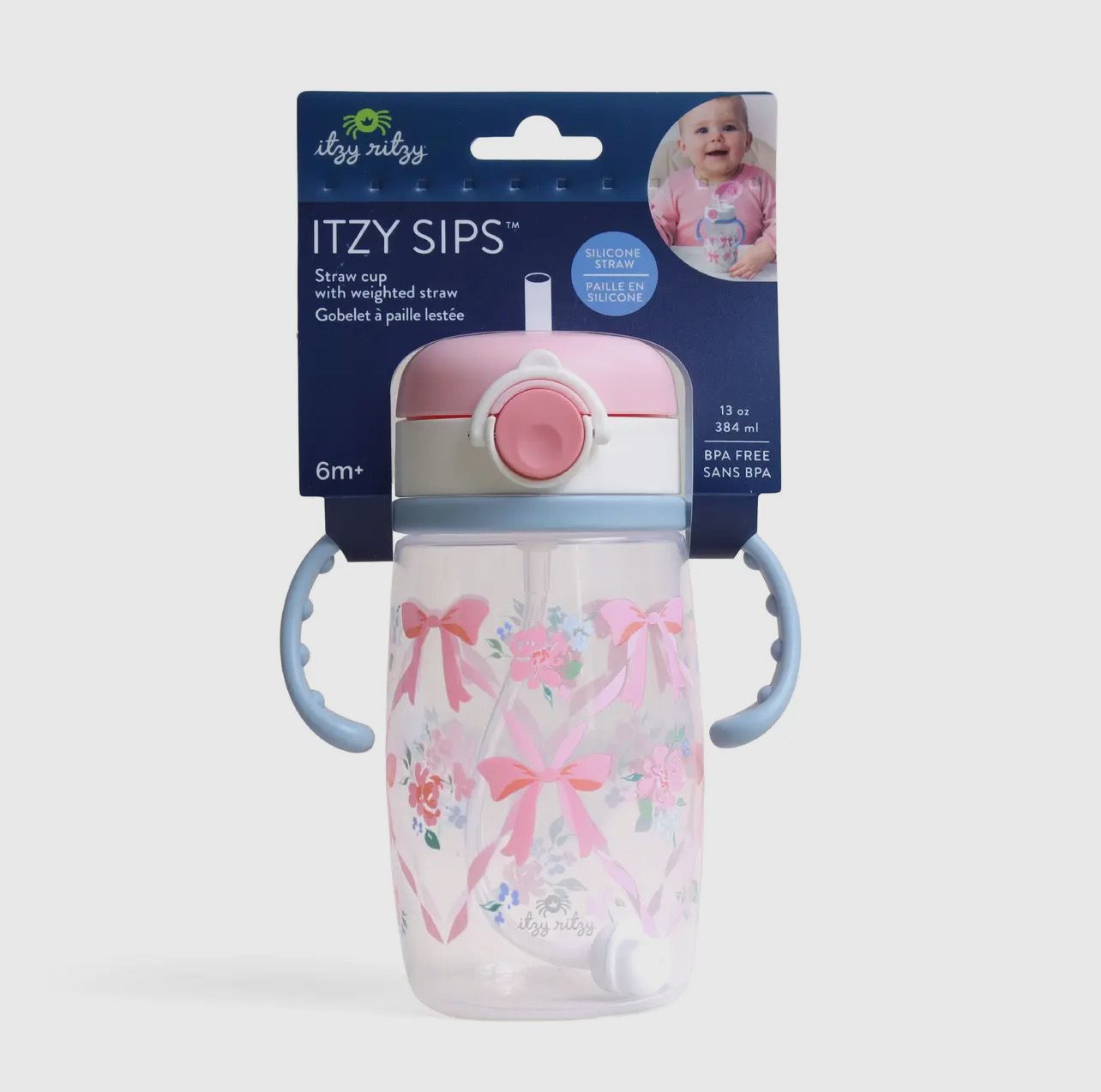 Itzy Sips Straw Cup With Snap-Close Lid- Ribbons &amp; Roses