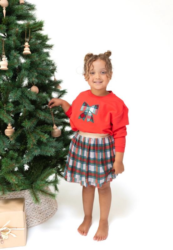 Holiday Plaid Bow Appliqué Sweatshirt &amp; Matching Tutu Skirt