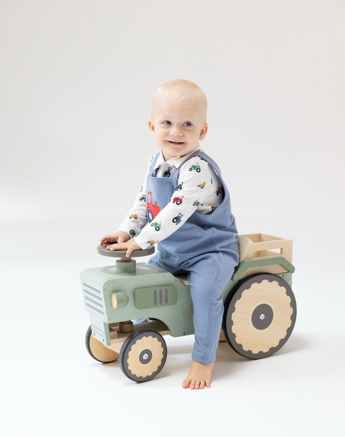 Mini Tractors Henley Top with Appliqué Overalls