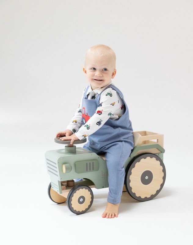 Mini Tractors Henley Top with Appliqué Overalls