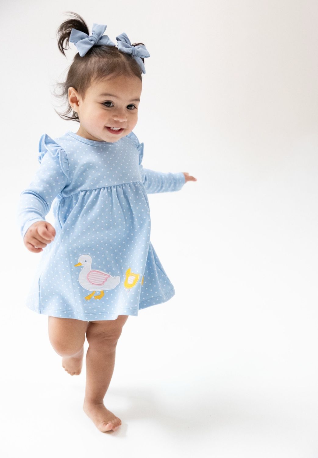 Duck Family Applique Long Sleeve Dress with Bloomer